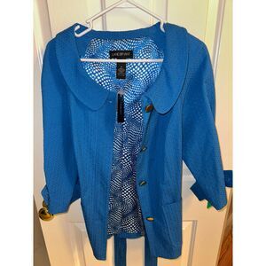 Lane Bryant Vibrant Blue Textured Jacket with‎ Polka Dot Lining Size 14